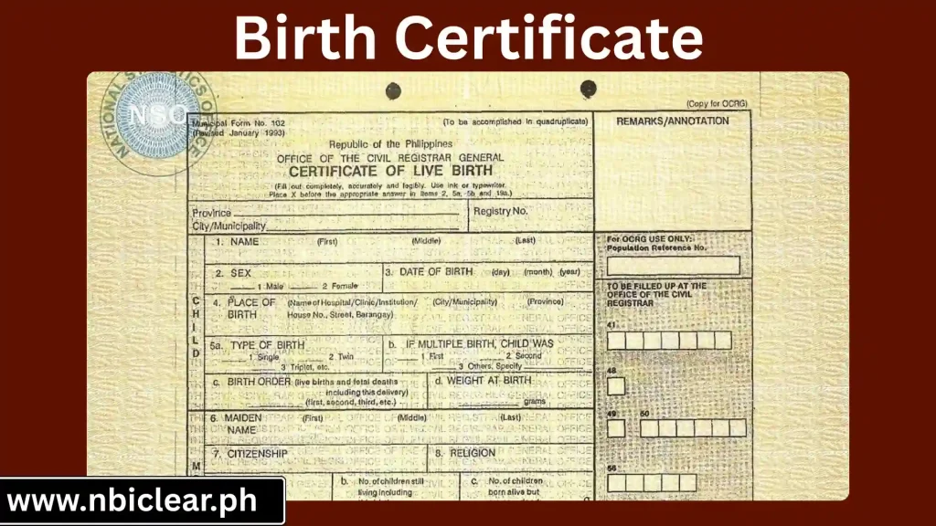 Birth Certificate for nbi online appointment
